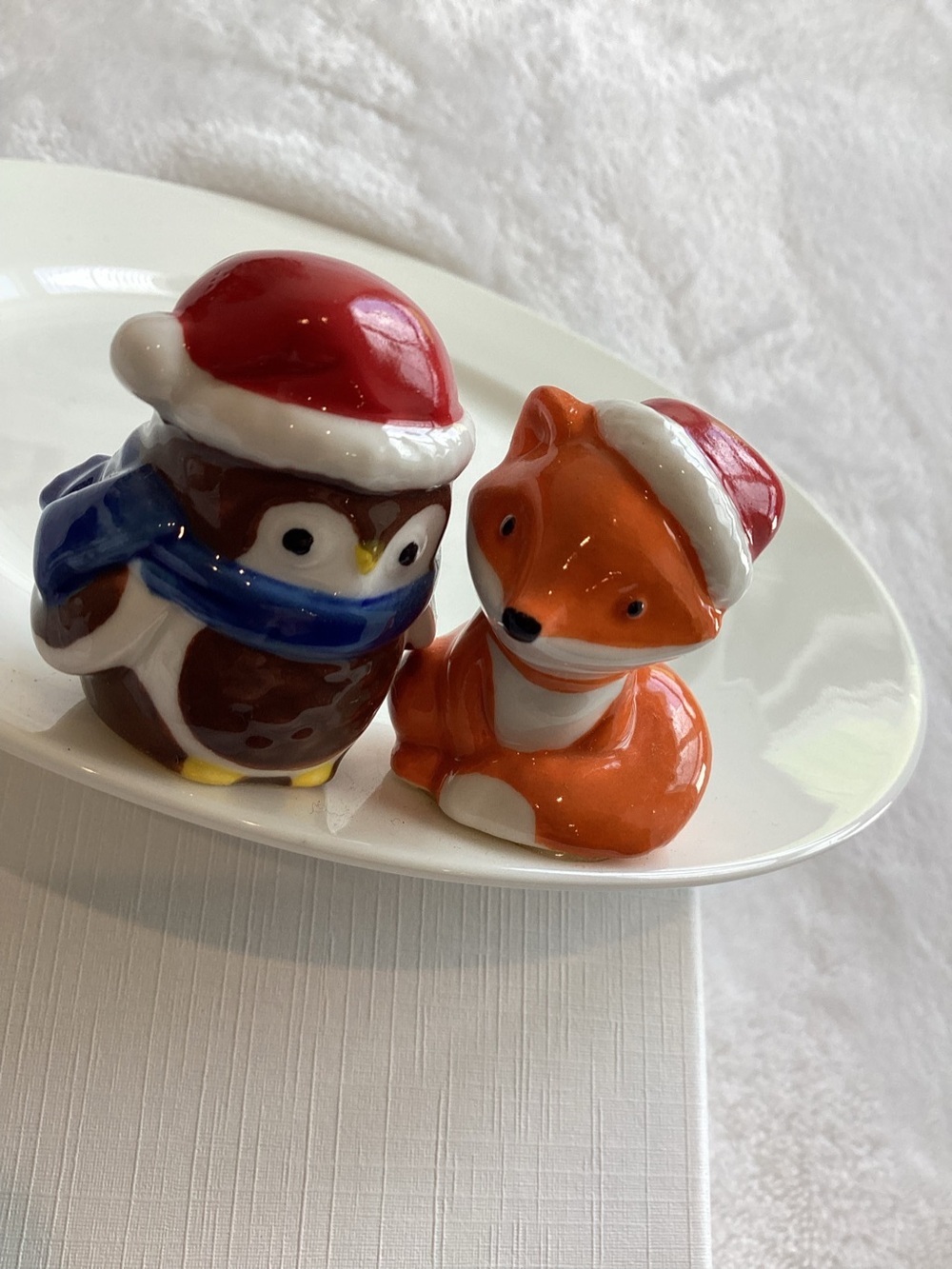 🦉🦊Yankee Candle Plate Holder Woodland Fox and Owl 7” Christmas Holiday - Picture 1 of 11